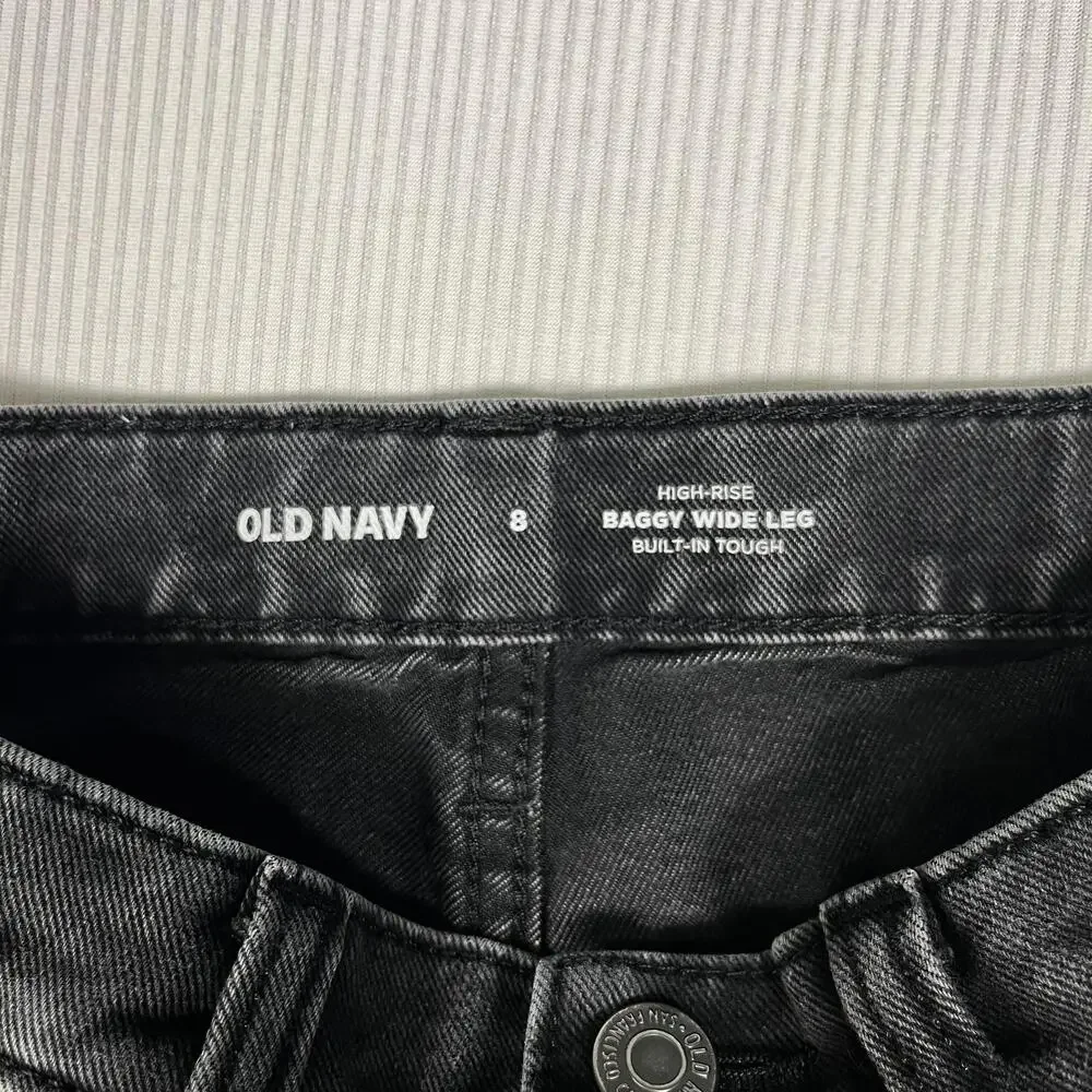 Old Navy Jeans Girls 8 Gray High Rise Baggy Wide Leg Built-In Tough Denim